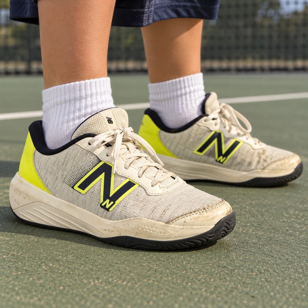 New Balance 996v5 Youth Tennis Shoes White Neon Yellow KC996WH5